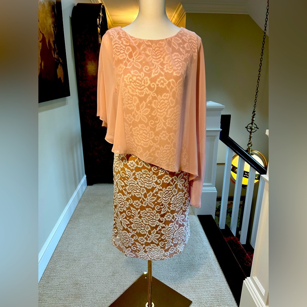 Coldwater Creek Tan and White Asymmetrical Sheath Dress Mother of Bride/Groom